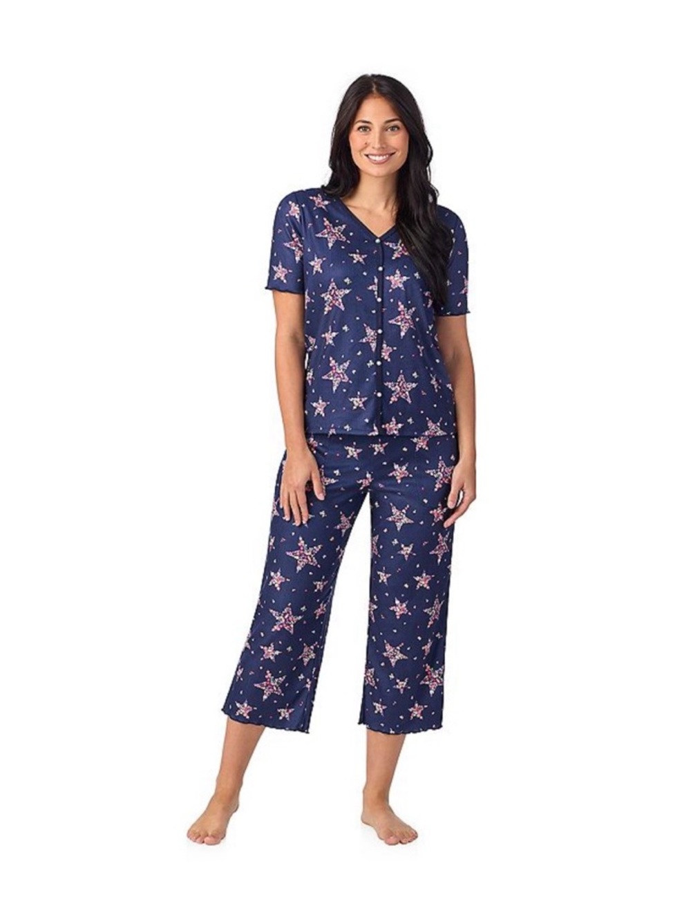 Cuddl Duds pajamas pjs button-front Top & Cropped Bottoms, size Medium